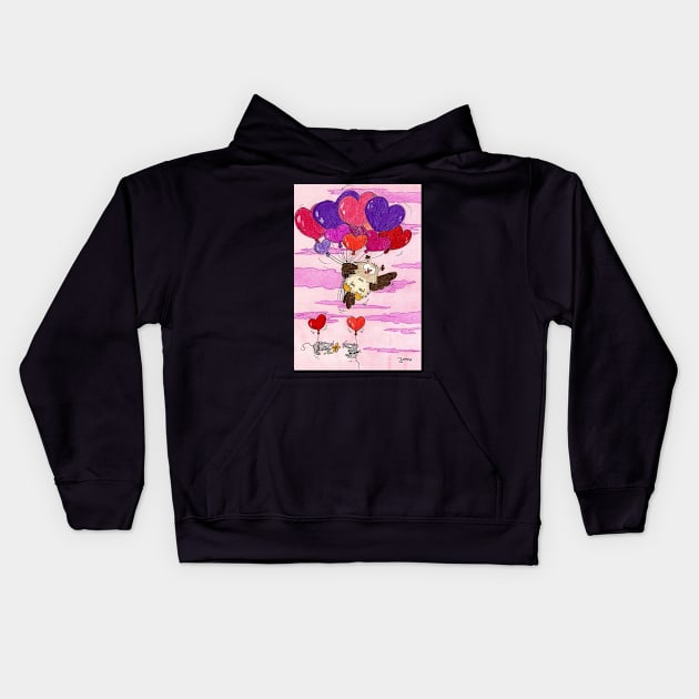 Heart Ballons Owl Kids Hoodie by nicolejanes